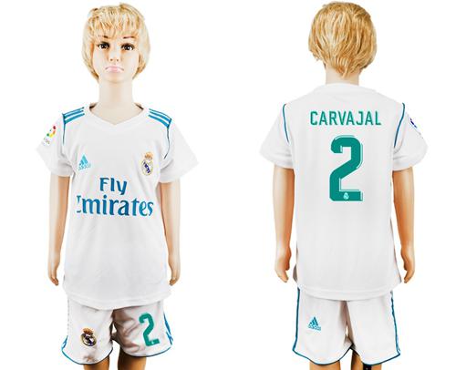 Real Madrid #2 Carvajal White Home Kid Soccer Club Jersey